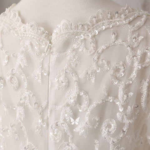 Vestido de novia de encaje marfil y satén con escote en V, manga larga y cuentas WD144 