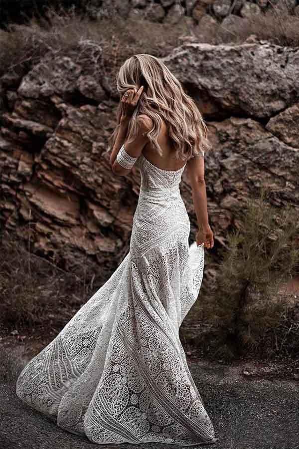Robes de mariée de plage en dentelle ivoire, décolleté en cœur, modèle WD335