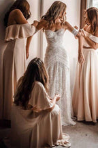 Robes de mariée de plage en dentelle ivoire, décolleté en cœur, modèle WD335