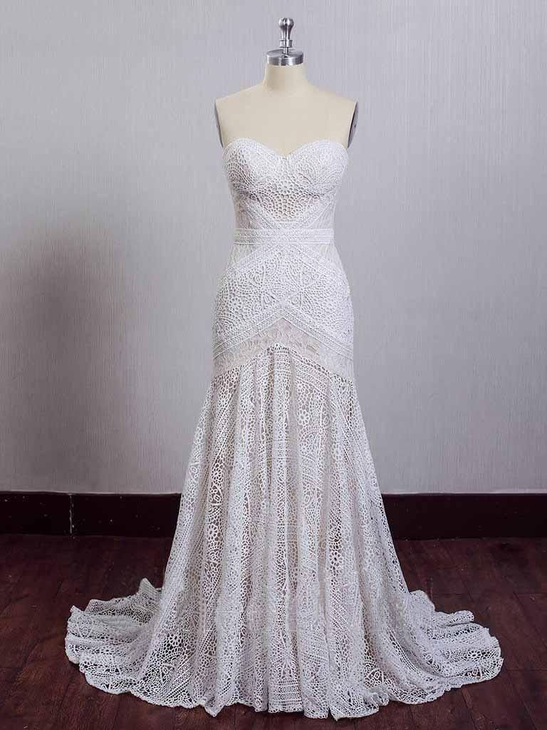 Robes de mariée de plage en dentelle ivoire, décolleté en cœur, modèle WD335