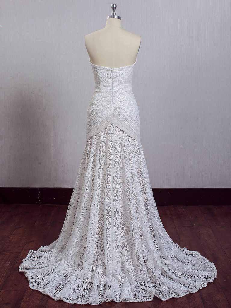 Robes de mariée de plage en dentelle ivoire, décolleté en cœur, modèle WD335