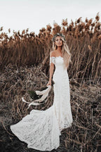 Robe de mariée sirène en dentelle ivoire, décolleté WD288