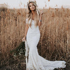Robe de mariée sirène en dentelle ivoire, décolleté WD288