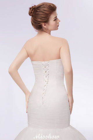 Vestidos de novia de sirena sin tirantes con escote corazón y tul color marfil con cordones