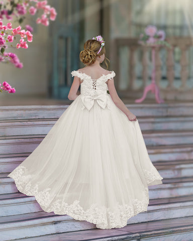 Robe de bal/robe de princesse en dentelle avec traîne rose pour anniversaire 