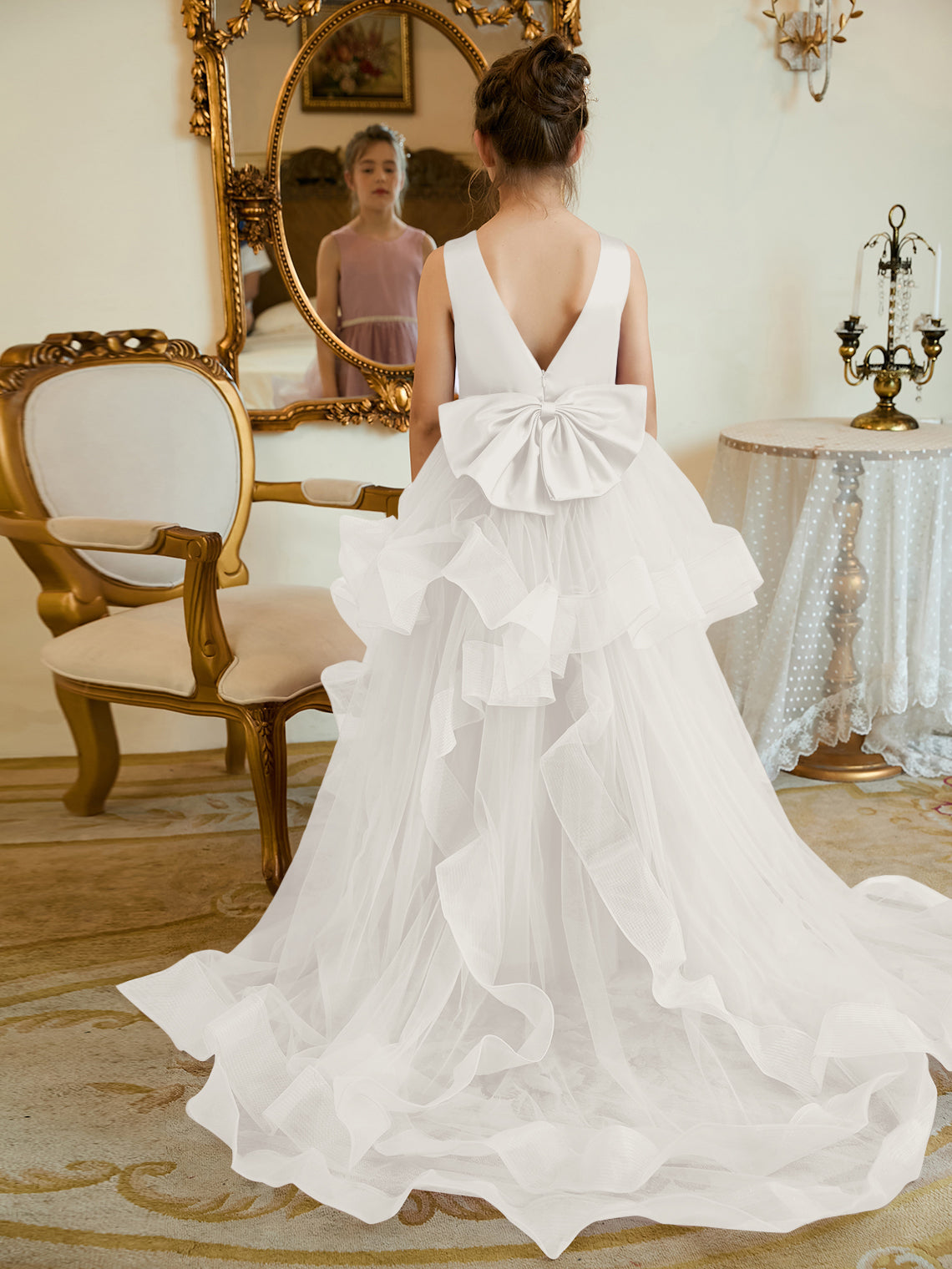 Vestido de princesa/vestido de princesa de satén y tul para niña de las flores 