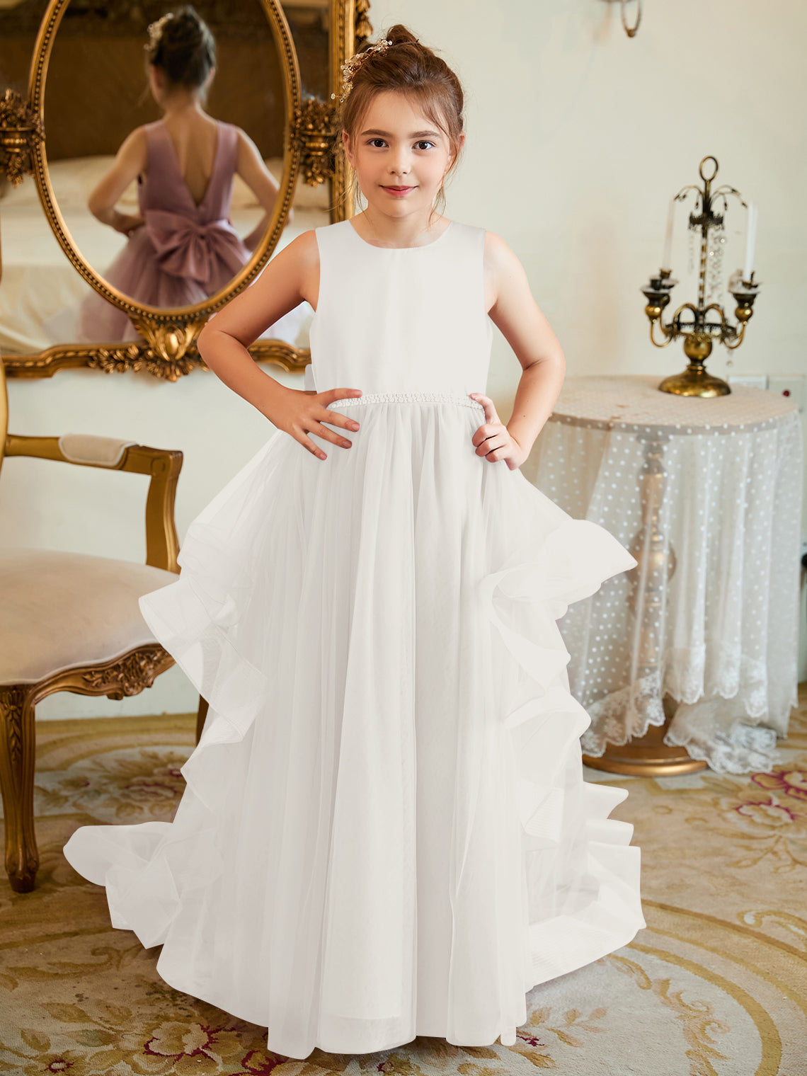 Vestido de princesa/vestido de princesa de satén y tul para niña de las flores 