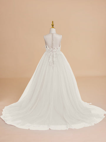 Vestido de princesa/vestido de princesa con cola de tul para niña de las flores 