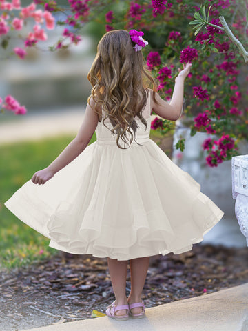 Vestido de princesa/vestido de tul hasta la rodilla para niña de las flores 