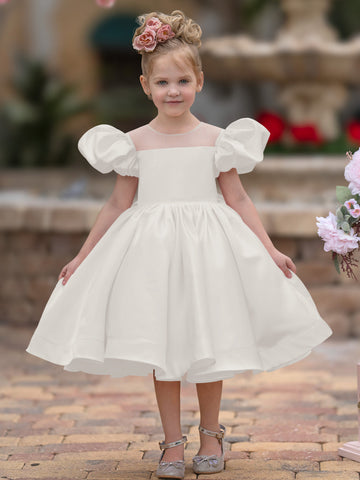 Vestido de princesa/vestido de princesa de satén hasta la rodilla para niña de las flores 