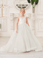 Elegante vestido de princesa sin mangas de tul para niña de las flores, corte en A 