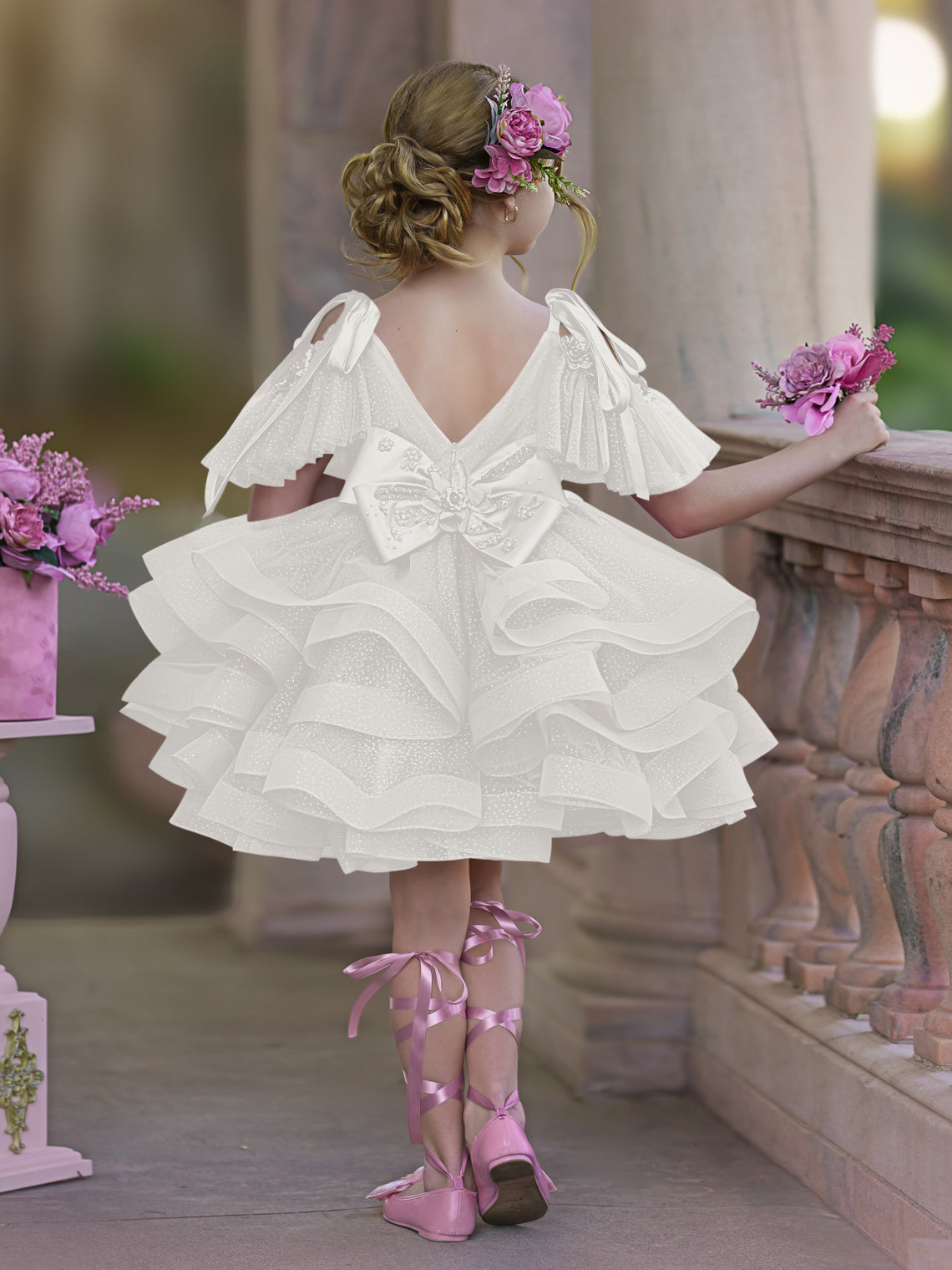 Vestido de princesa/vestido de tul hasta la rodilla para niña de las flores de cumpleaños