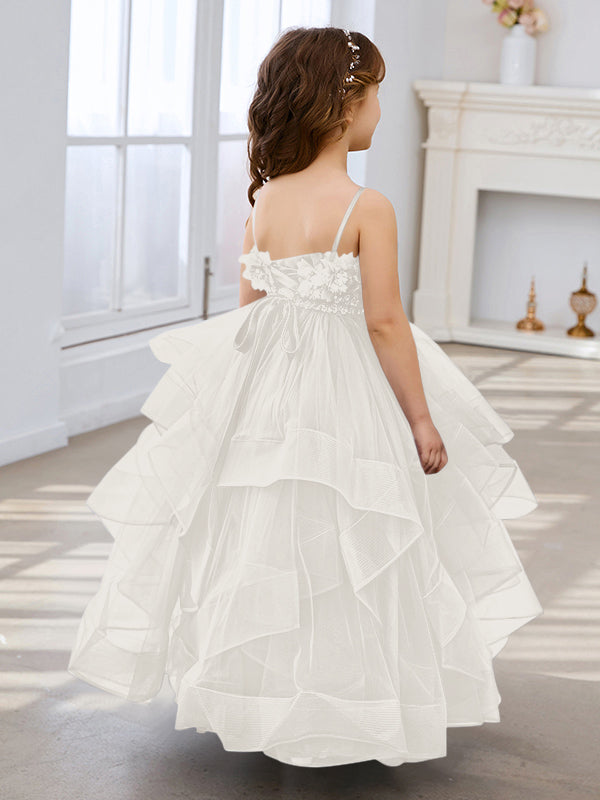 Vestido de niña de las flores de tul sin mangas, corte princesa, azul pizarra, corte en A, estilo princesa 