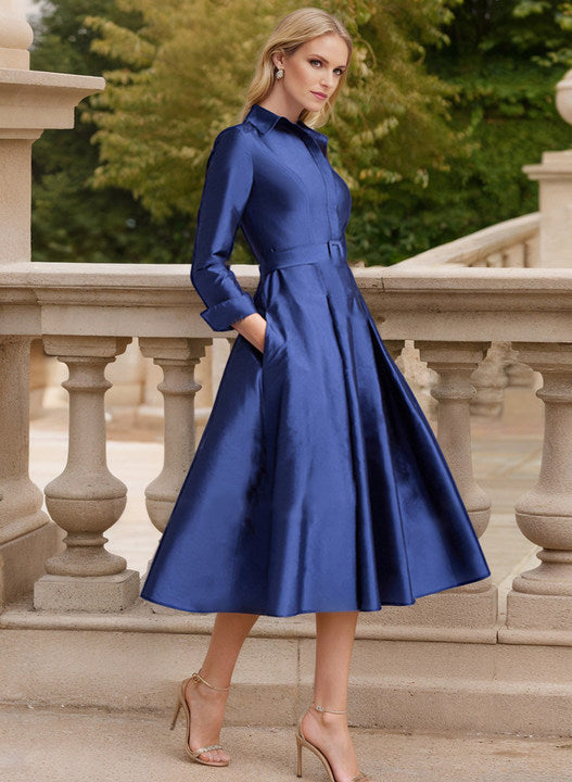 Vestidos de corte princesa/línea A con escote en V y largo midi para la madre de la novia 