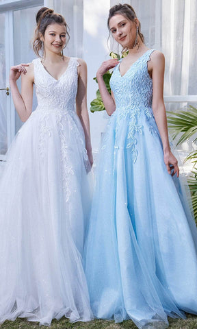 Vestido largo sin mangas con escote en V y corte en A