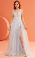 V-Neck Lace Appliqued Prom Gown