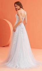 V-Neck Lace Appliqued Prom Gown