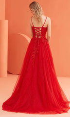 V-Neck Lace Appliqued Prom Gown