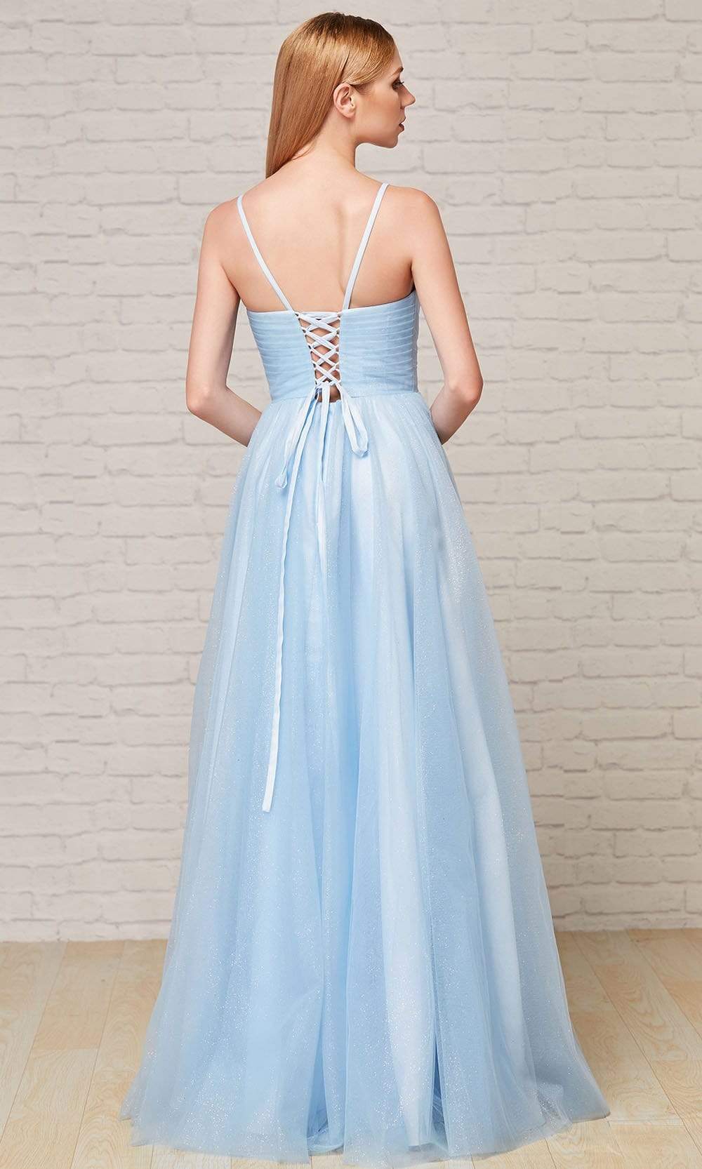 Pleat-Detailed Glitter Tulle Gown