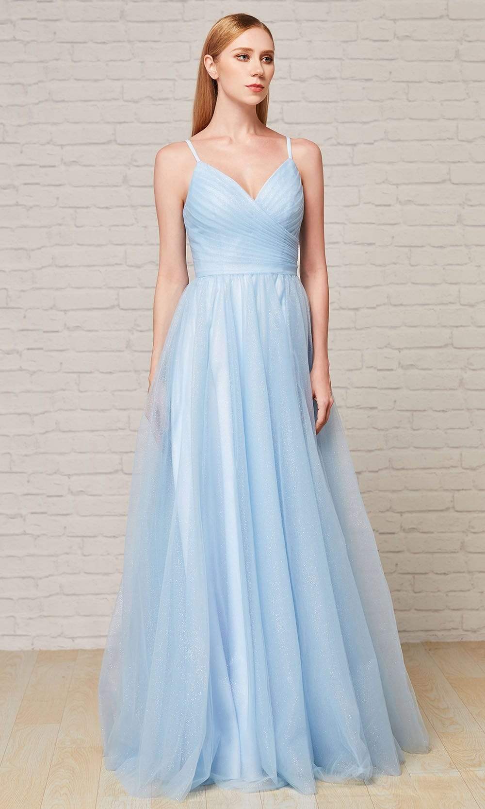 Pleat-Detailed Glitter Tulle Gown