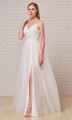 Pleat-Detailed Glitter Tulle Gown