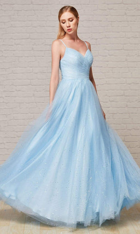 Vestido de corte A con pliegues y lentejuelas