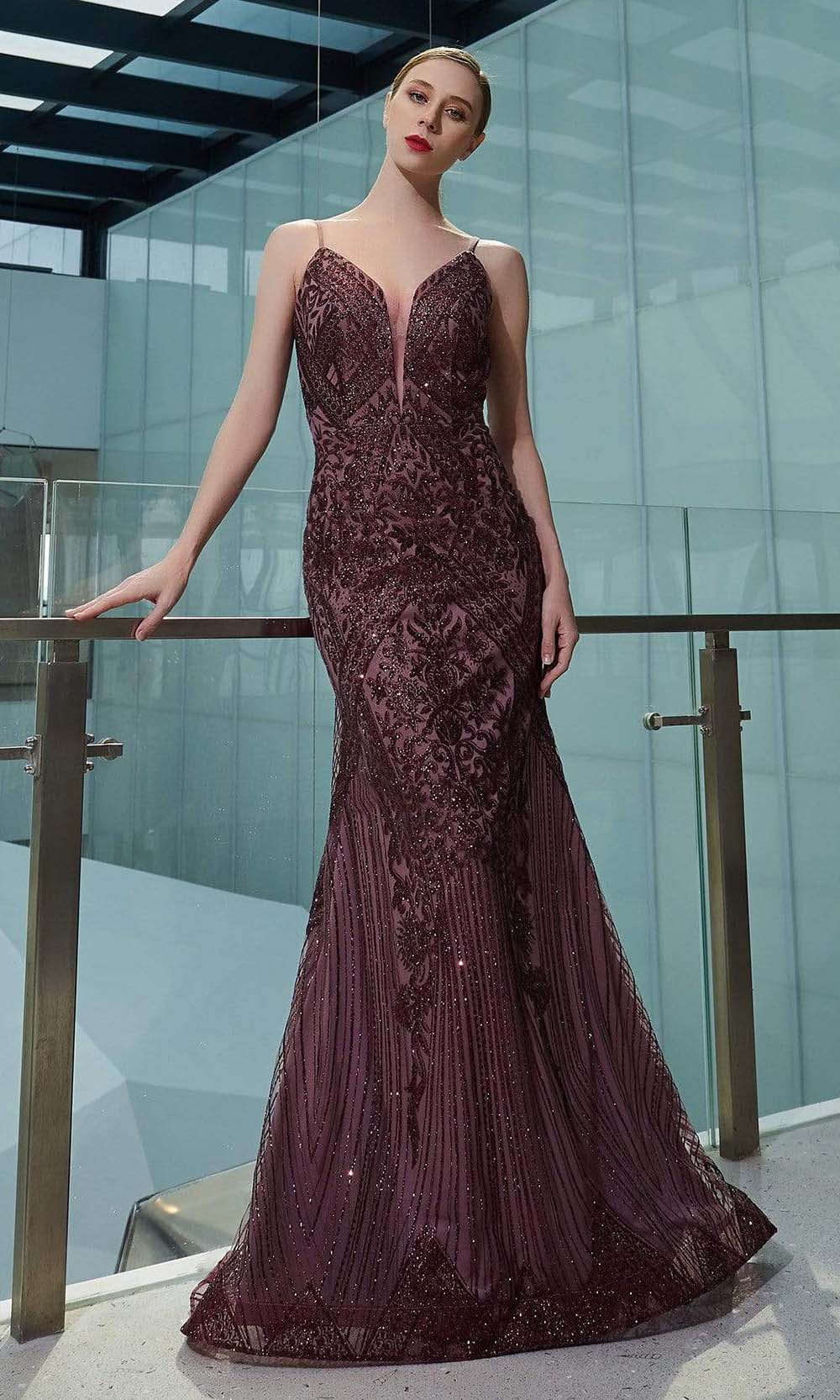 Glittered Sheath V Back Dress