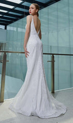 Glittered Sheath V Back Dress