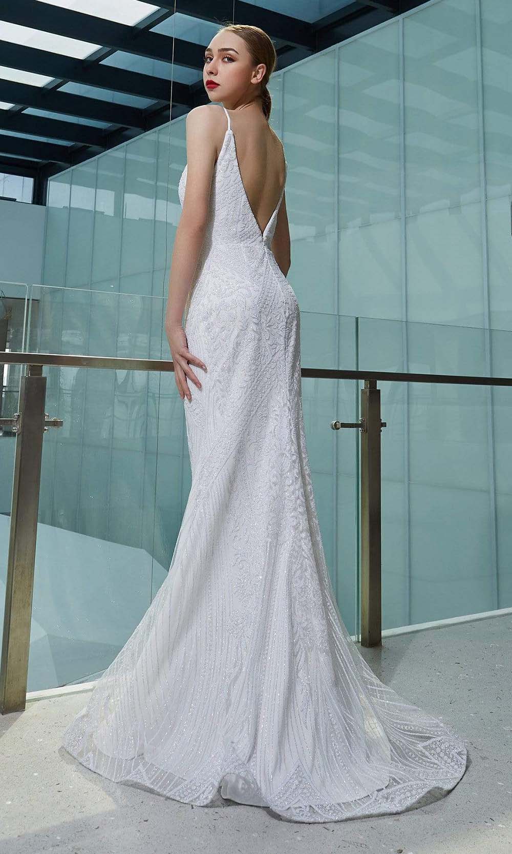 Glittered Sheath V Back Dress