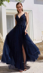 Lace Applique Bodice Glitter Tulle A-Line Gown