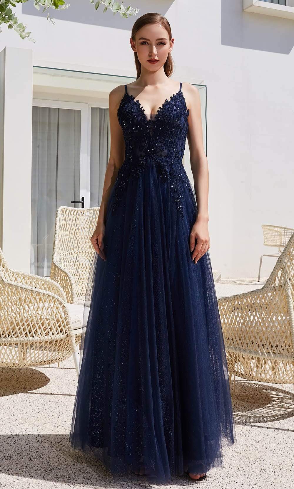 Lace Applique Bodice Glitter Tulle A-Line Gown