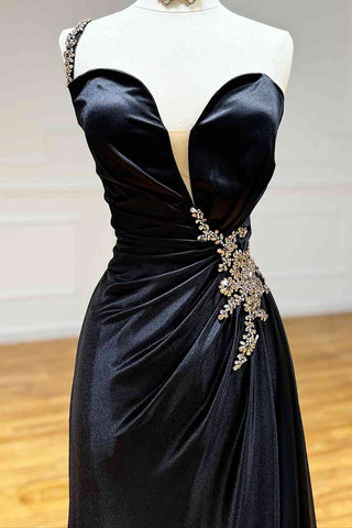 Jaiden | Robe de bal asymétrique noire à strass avec fente