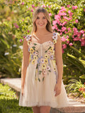 Vestidos cortos de fiesta de tul con flores 3D