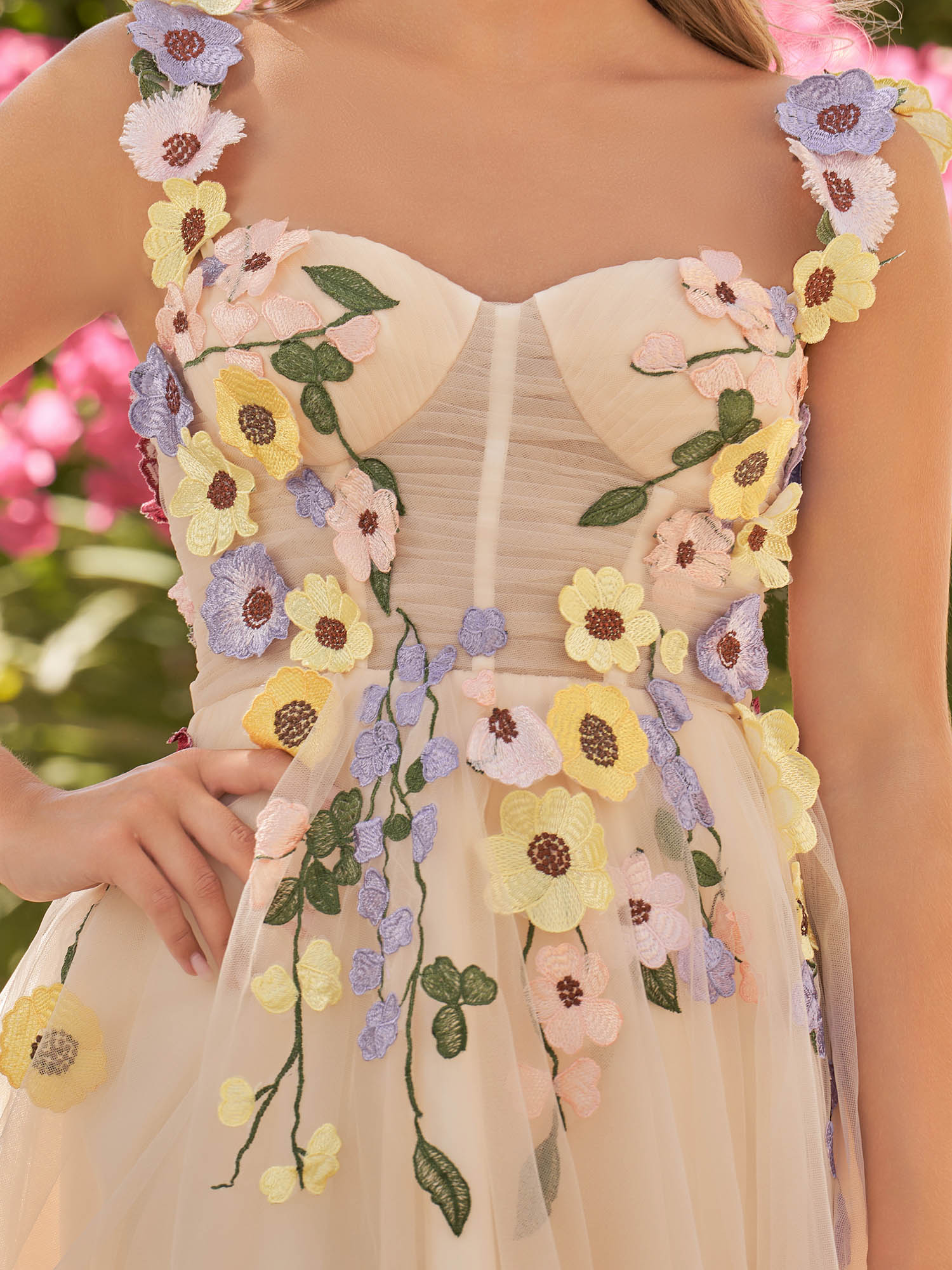 Vestidos cortos de fiesta de tul con flores 3D