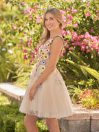 Vestidos cortos de fiesta de tul con flores 3D