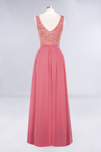 Robes de bal simples en dentelle florale à volants et bijoux | Robes de soirée corail sans manches de coupe trapèze
