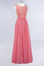 Robes de bal simples en dentelle florale à volants et bijoux | Robes de soirée corail sans manches de coupe trapèze