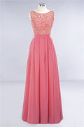 Robes de bal simples en dentelle florale à volants et bijoux | Robes de soirée corail sans manches de coupe trapèze