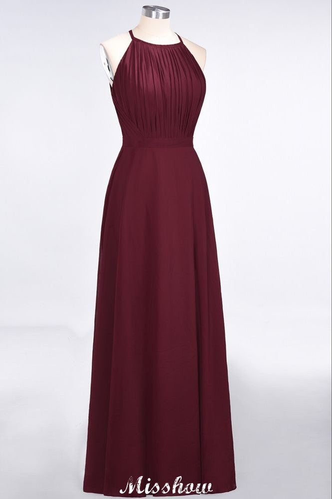 Robe de demoiselle d'honneur longue sans manches ornée de bijoux et de volants, style spaghetti, coupe trapèze.