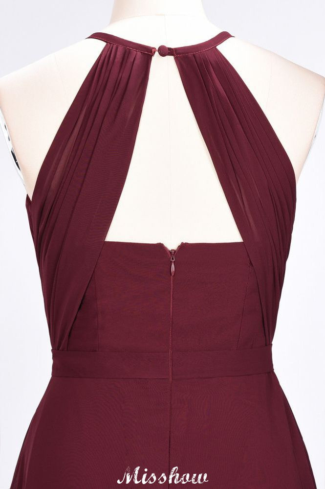 Vestido de dama de honor largo hasta el suelo sin mangas con volantes y tirantes finos.