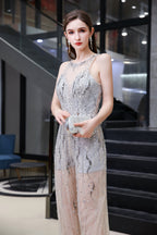 Combinaison de soirée sans manches en tulle à sequins Jewel