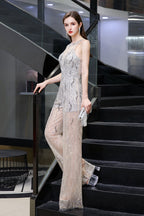 Combinaison de soirée sans manches en tulle à sequins Jewel