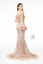 Jeweled Waist Band Mermaid Long Prom Dress