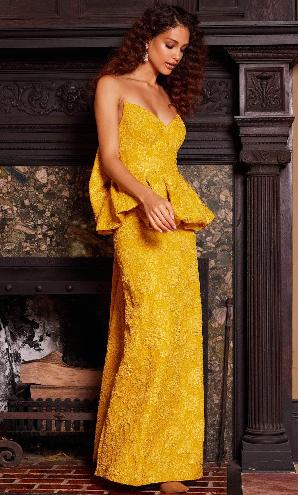 V-Neck Floral Evening Dress