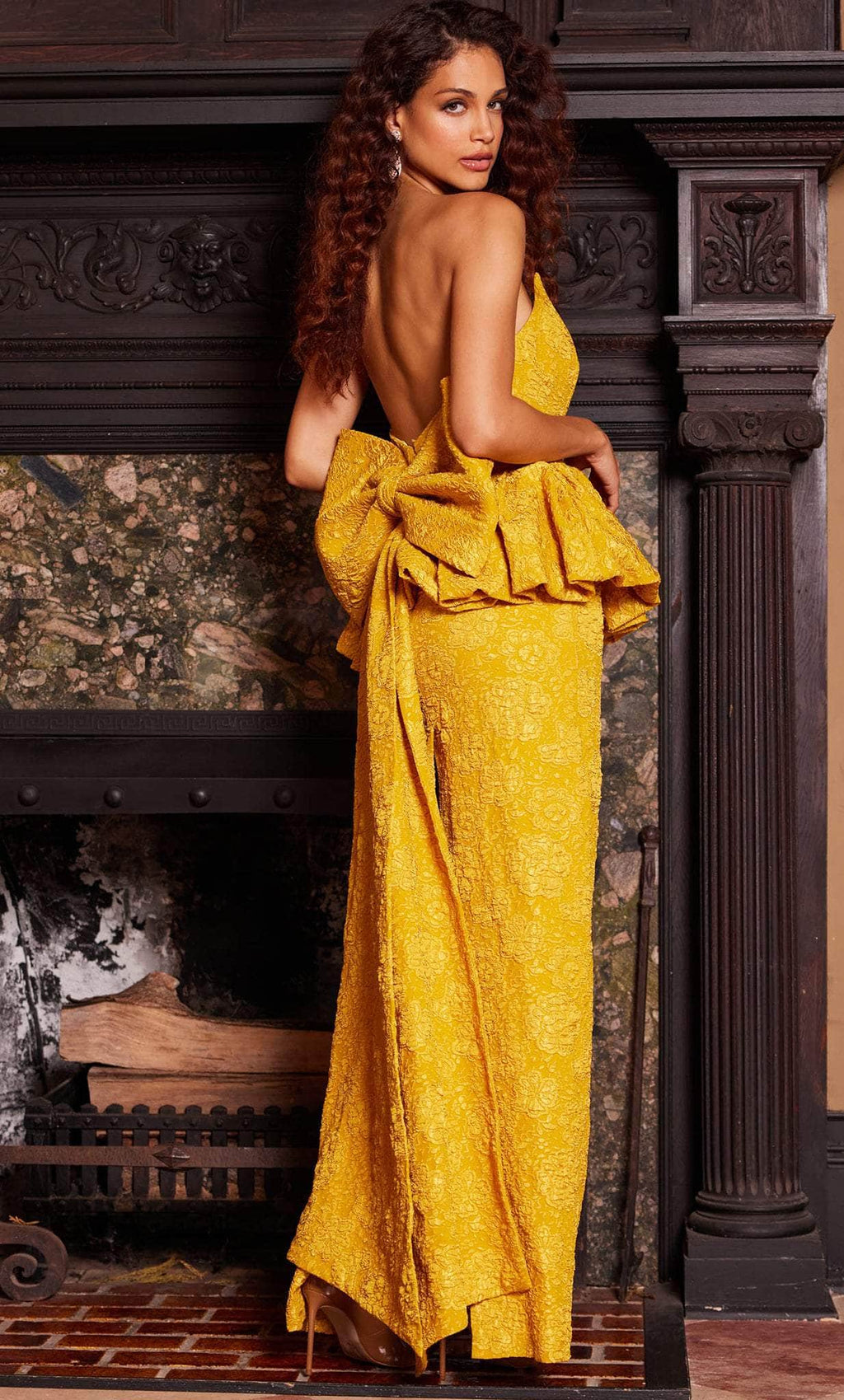 V-Neck Floral Evening Dress
