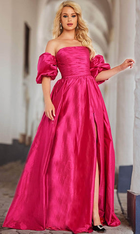 Vestido de tafetán con mangas abullonadas y corte en A