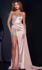 Glitter Embellished Satin Prom Gown