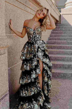 Kaira | Gold Off the Shoulder Sequin Long Prom Dress with Slit