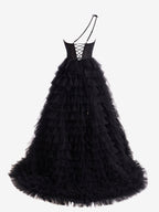 Robe de bal longue asymétrique à volants en forme de A