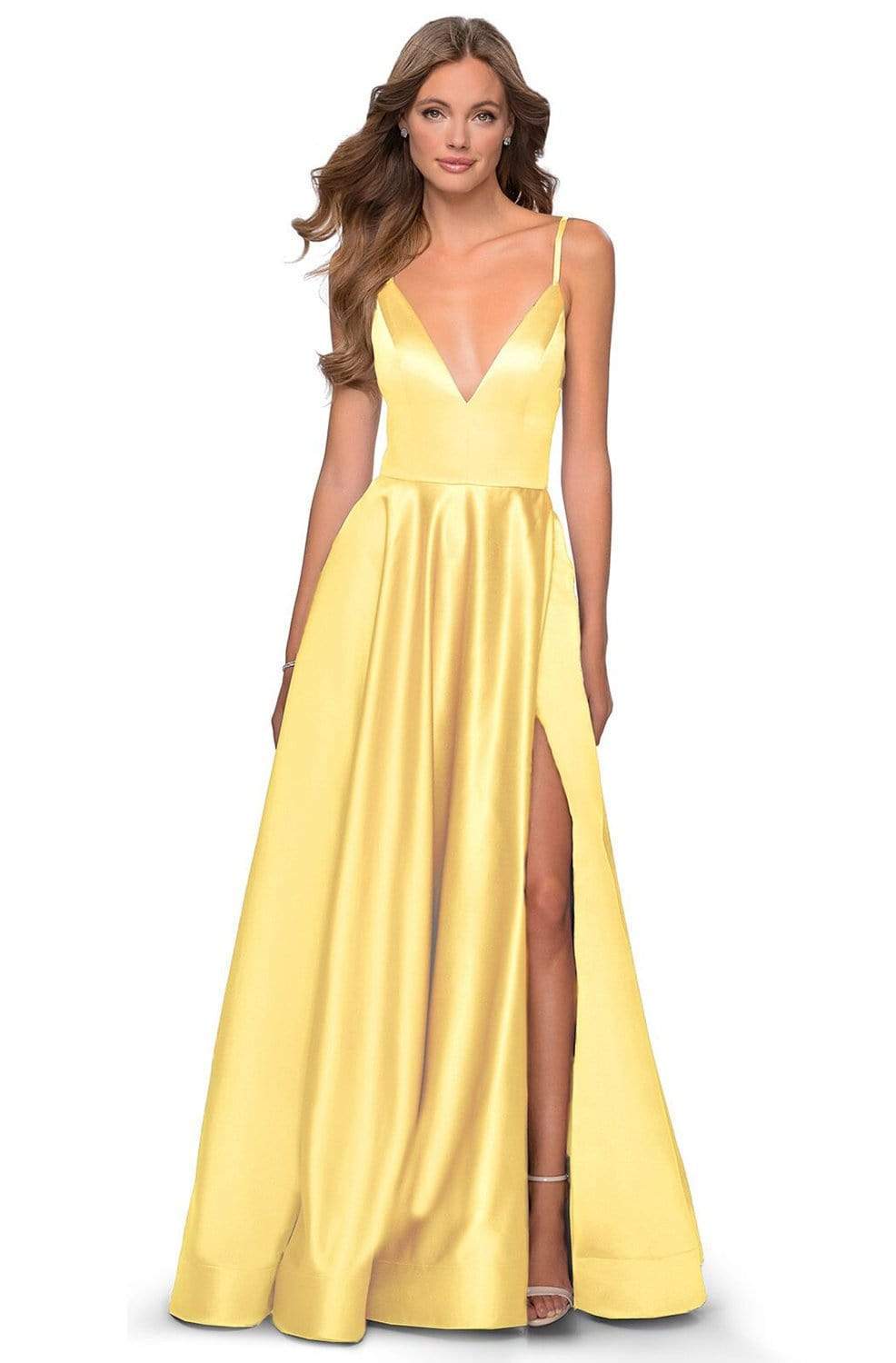 Robe de bal junior en satin à décolleté en V profond